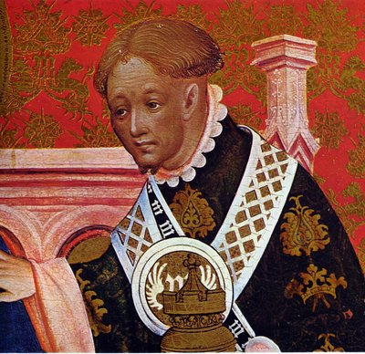 Marienkirche Dortmund, Marienaltaar van Conrad von Soest, rechter paneel, detail uit de aanbidding der koningen door Conrad von Soest